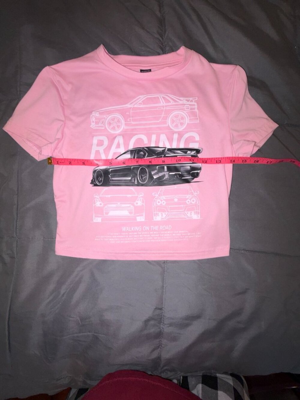 Pink Racing Graphic Crop Top | Y2K Car Print Baby Tee | Size Small - Picture 5 of 6
